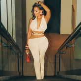 Cross-Drawstring Top and Bootcut Trousers Two-Piece Set